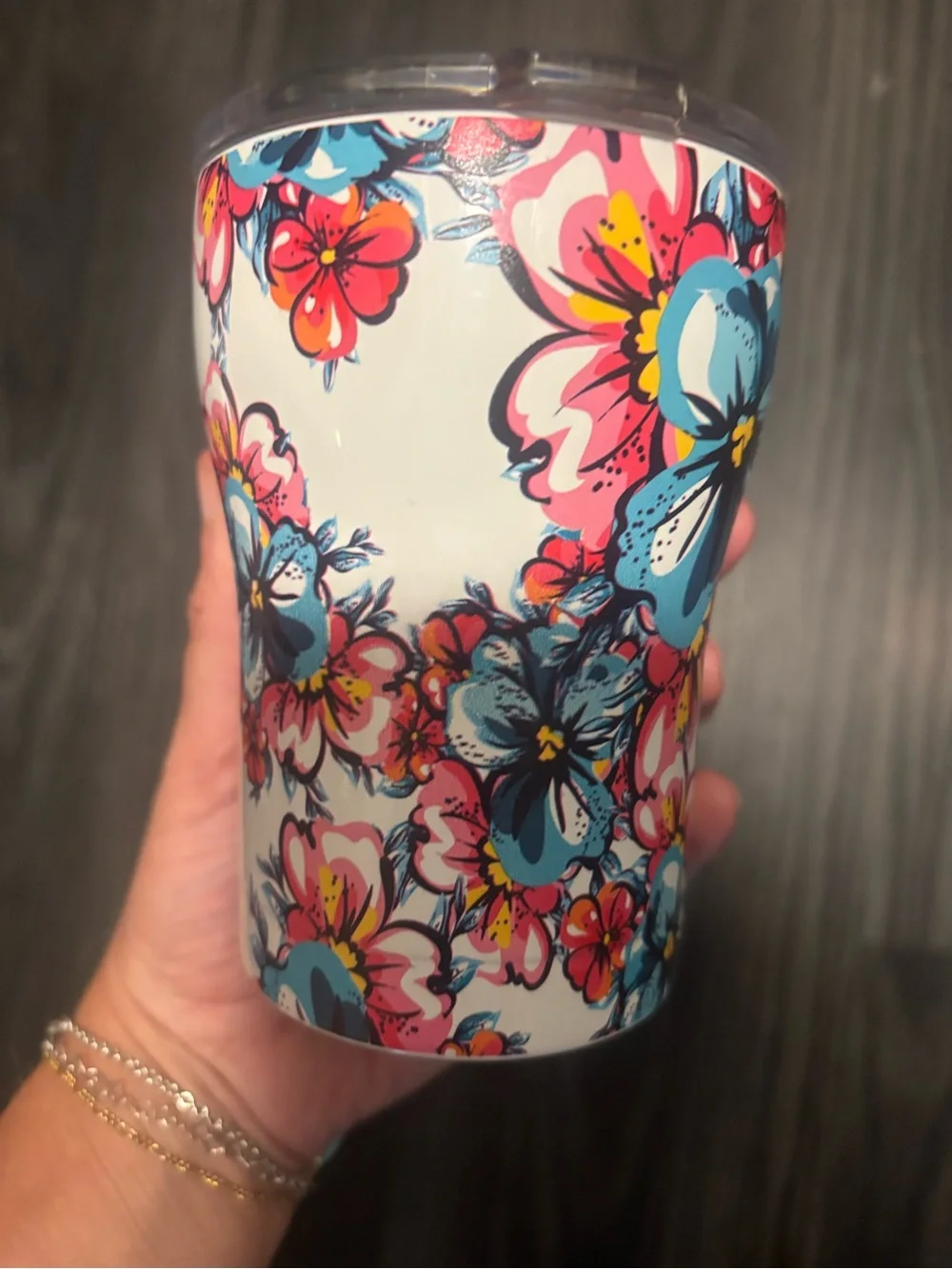 Floral Insulated Tumbler - White with Blue & Pink Flowers